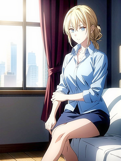 Blonde in Office Shirt Gets Wild in Bedroom Hentai AI Image