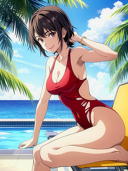 Sunny's Black Haired Beauty Shows Off Seductive Tan Lines in Hentai Bliss