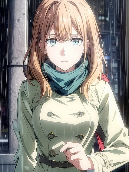 Snowy Day Seduction - Babe in Trench Coat Stares into Camera for Hot Hentai AI Image