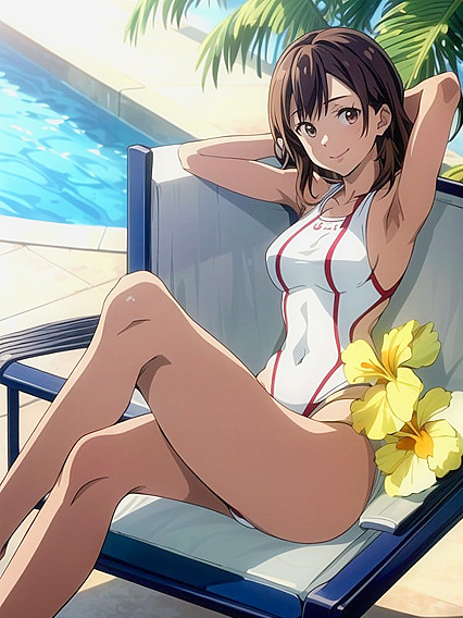 Solo Hentai Goddess Splashes into Pool Pleasure