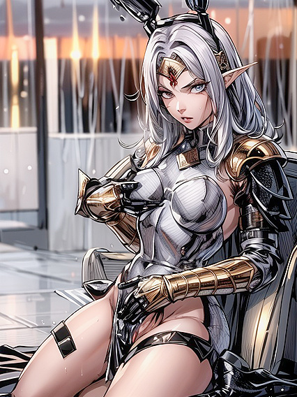 Sci-Fi Comic Waif in Seductive Waist-Shot Hentai AI Image