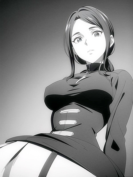 Bottom-Up View of Massive Breasts in Seductive Hentai AI Image