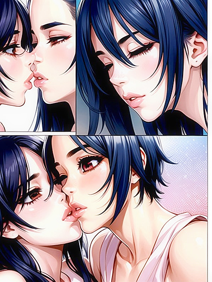Girl 18+s Lock Lips with Passionate Kissing in Sensual Hentai AI Image