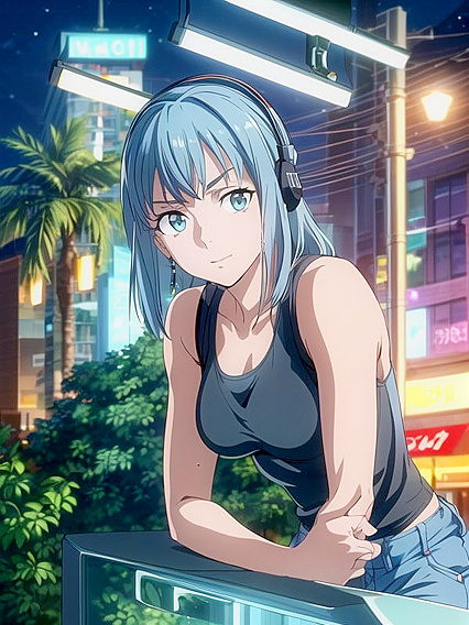 Up Close Front View of Sexy Girl 18+ in Jean Shorts in Hentai AI Image
