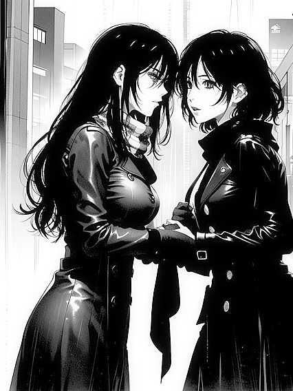 Sexy Babe in Trench Coat and Pullover Stares Intensely at You in Hentai AI Image
