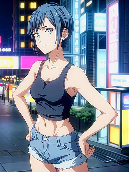 Nighttime hentai close-up featuring small-breasted beauty in steamy AI action