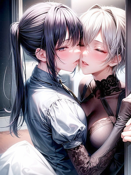 Eyes-Closed Kissing Between Passionate Girl 18+s in hentai AI Porn