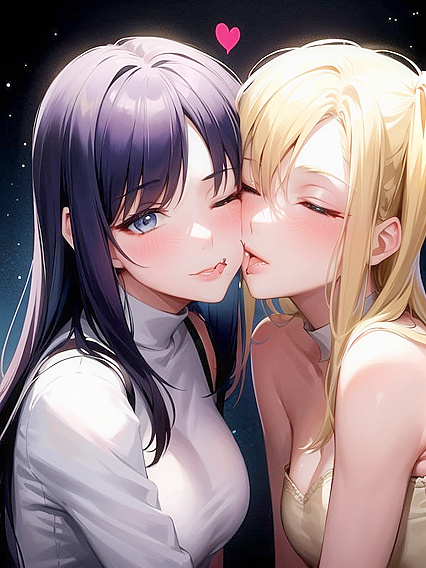 Soft Pastel hentai Lesbians Share Intense Kisses in Sweet Hentai AI Image