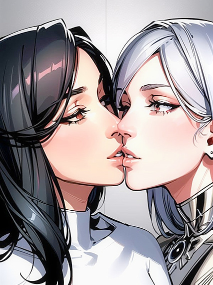 Lesbian Passion - Eyes-Closed Kisses in Intense Hentai AI Image