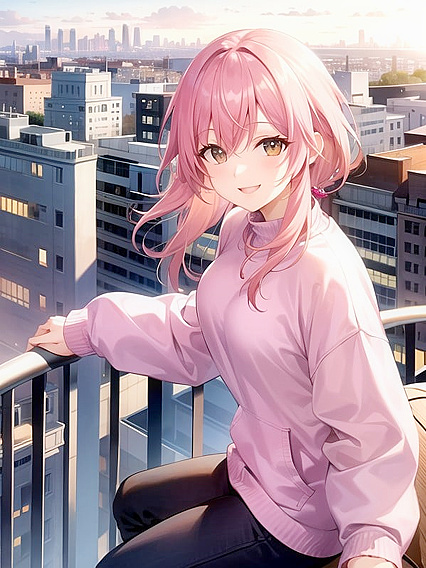Pink Hentai Fantasy with Cityscape Views and Sultry Pull Overs
