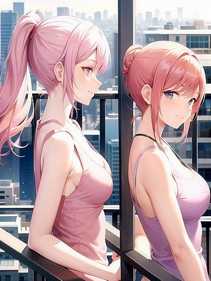 Blushing Pink Enjoying Blissful Hentai Moments on the Balcony
