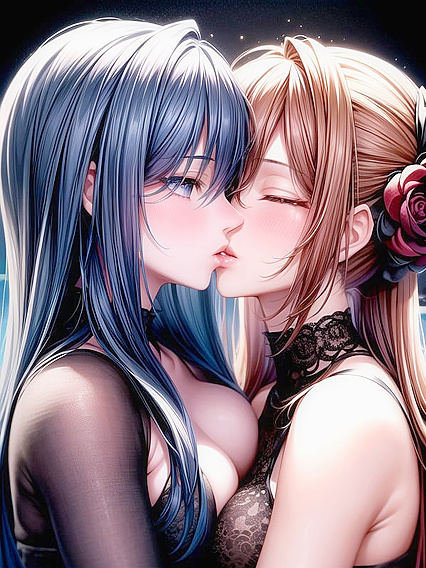 Lesbian Girl 18+s Locked in Passionate Kisses in Steaming Hentai AI Image