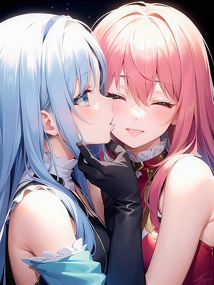 Pastel-Colored Lesbians Share Intimate Kisses in Sweet Hentai AI Image