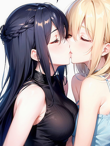 Passionate Lesbian Kissing Image in Seductive Hentai Hentai AI Image