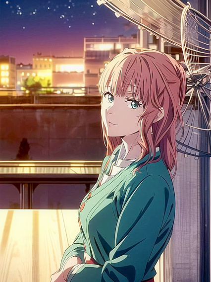 Large Breasts on Display - Balcony Seduction in Hentai Hentai AI Image