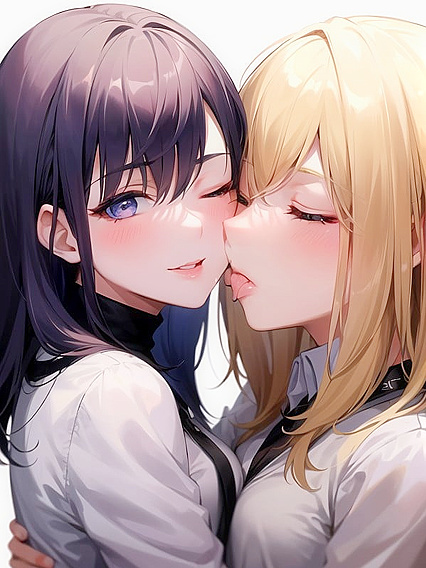 Lesbian Passion - Intense Eyes-Closed Kisses in hentai(ai) Desire