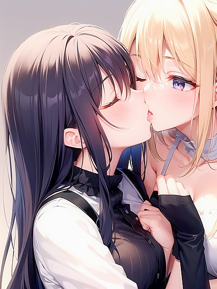Passionate Kisses with Eyes Closed in Seductive Hentai AI Image