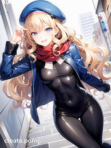 Blonde with Blue Scarf and Glasses in Seductive Hentai AI Image