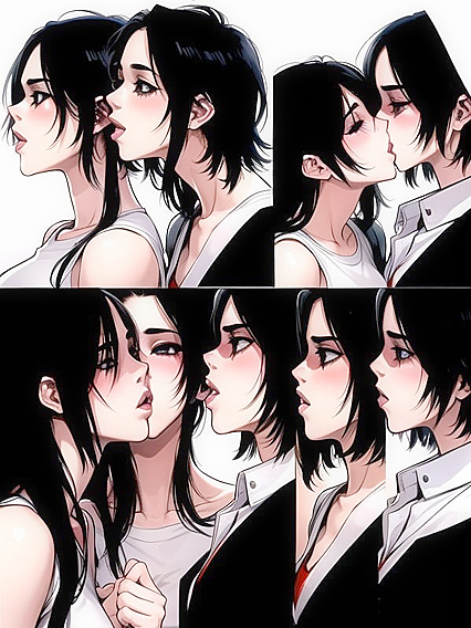 Lesbian Passion Unleashed - Eyes-Closed Kisses in Vibrant Manga hentai