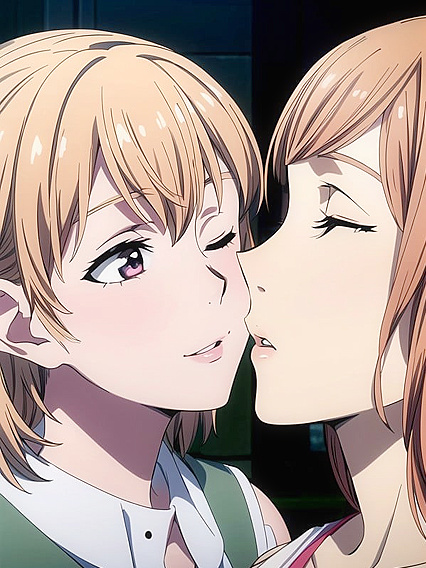 Intimate Kisses Between Girl 18+s with Closed Eyes in Seductive Hentai AI Image