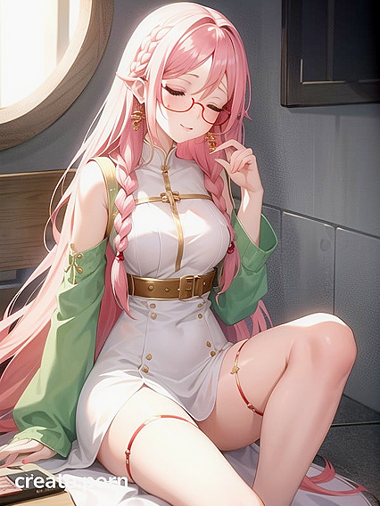 Red-Glasses Babe with Green Long Braids Seduces in Steamy Hentai AI Image