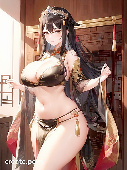 Belly Dancer in Chinese Hanfu Shows Off Her Large Breasts in Seductive Hentai AI Image