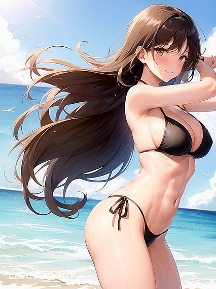 Pale-Skinned Beauty Enjoys Intense Beach Action in Steaming Hentai AI Image