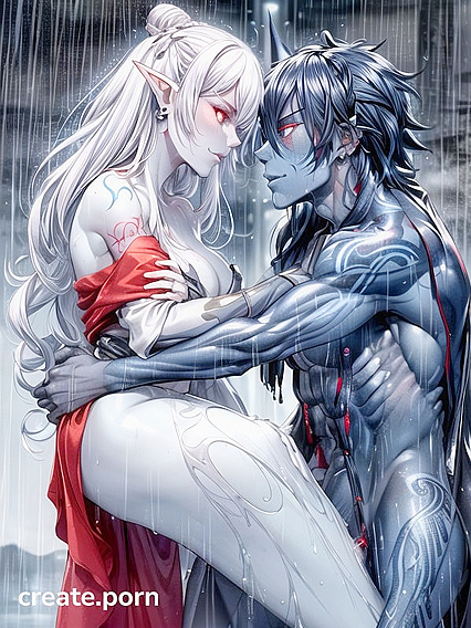 Muscular Dude with Multi-Colored Glowing Eyes in Intense Hentai AI Image