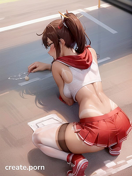 Brunette in Nylon Stockings and Skirt Tempts You in Seductive Hentai AI Image