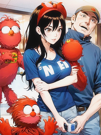 Elmo Gets Intimate with a Girl 18+ in Vibrant Manga-Colored Hentai AI Image
