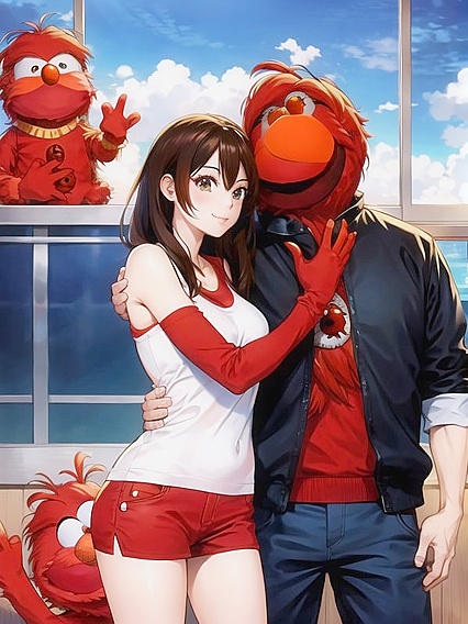 Elmo Gets Intimate with a Girl 18+ in Vibrant Manga-Inspired Muppet Hentai AI Image
