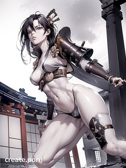 Bottom-Up Navel Exposure at High Noon in Seductive Hentai AI Image