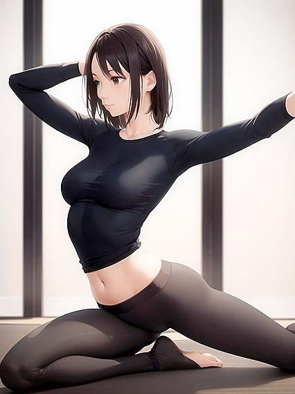 Woman in Tight Top and Leggings Strikes Yoga Poses for Seductive Hentai Pleasure