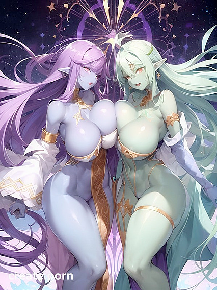 Glowing-Eyed Elf With Massive Breasts and Ass Seduces in Erotic Hentai AI Image