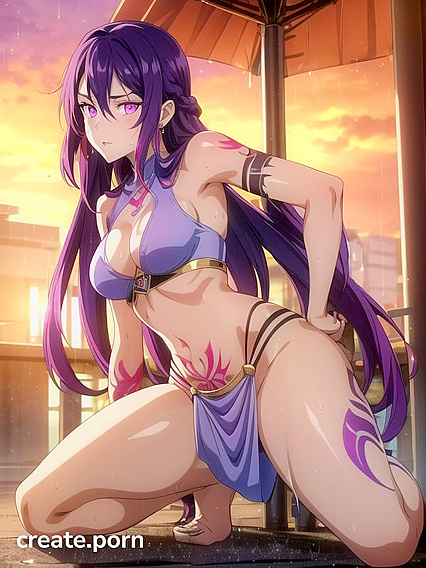 Medium Breasts and Waist Shots in Vibrant Purple Hentai AI Image