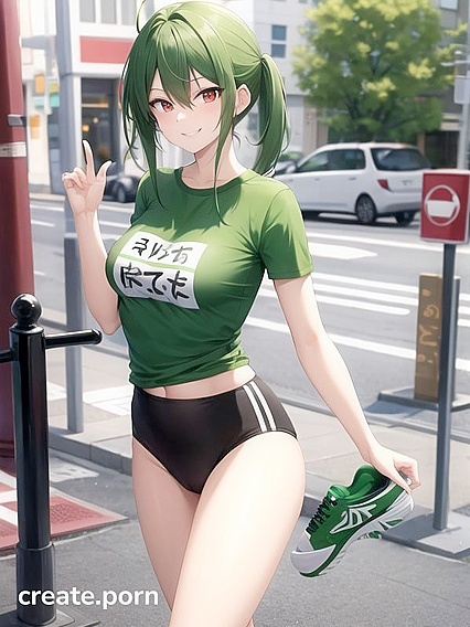 Bottomless Walk in a Green T-Shirt - Hentai Bliss
