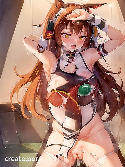 Orange-Haired Girl 18+ Spreads Her Pussy With a Horse Tail in Steaming Hentai AI Image