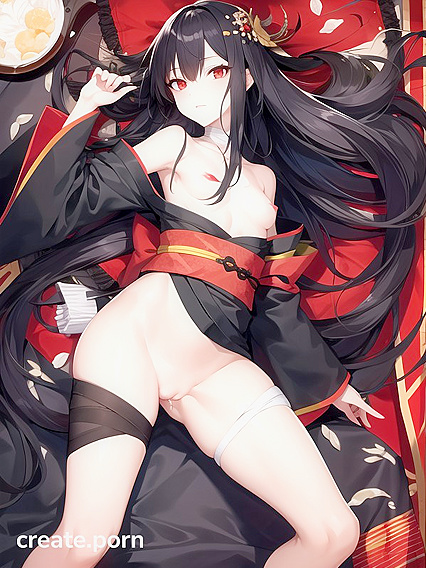 Bottom-Up View of Black-Haired Beauty Wrapped in Bandages for Steamy Hentai AI Image