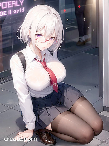 Glasses and Skirt Clad Beauty with Large Breasts in Seductive Hentai AI Image