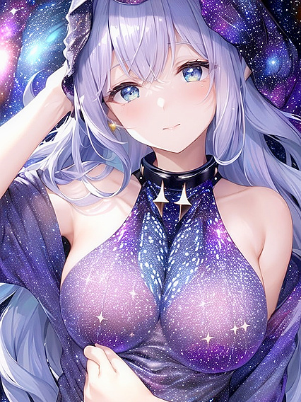 Galaxy-Themed Outfit Covers Her Body but Not Her Face in High-Res Hentai Glory