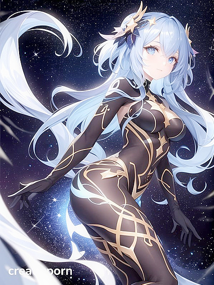 Star-Eyed Beauty with Celestial Skin Seduces in Sensual Hentai AI Image