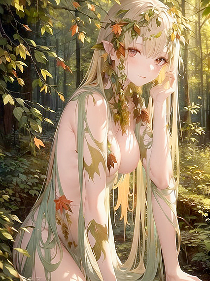 Close-Up Professional Photography - Skin Resembling Bark and Leaves in hentai Art