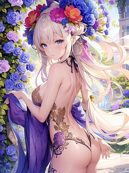 Intricately Tattooed Flowers Enhance Her Alluring Rear in High-Res Hentai Ecstasy