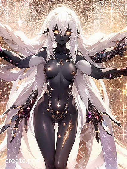 White-Haired Beauty With Deep Black Skin in Steamy Hentai AI Image