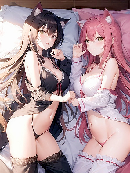 TwoCatGirl 18+sWearingNightwearforProfessionalHentaiPhotographySessions