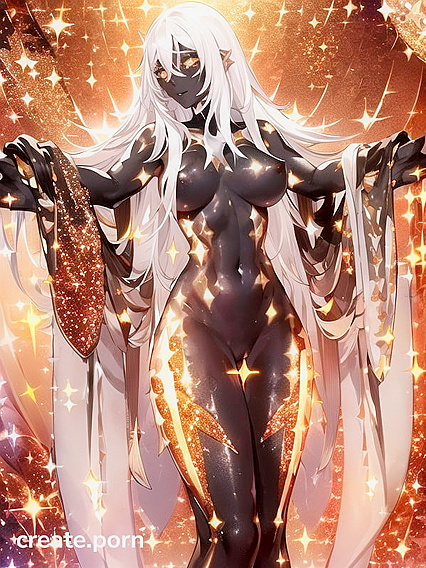 Dark-Skinned Beauty with Snowy White Hair in Steamy Hentai AI Image