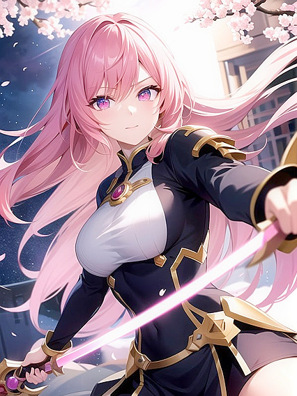 Anime Girl 18+ Wields Mythical Sword Amidst Cherry Blossom Storm in Dynamic Hentai AI Image