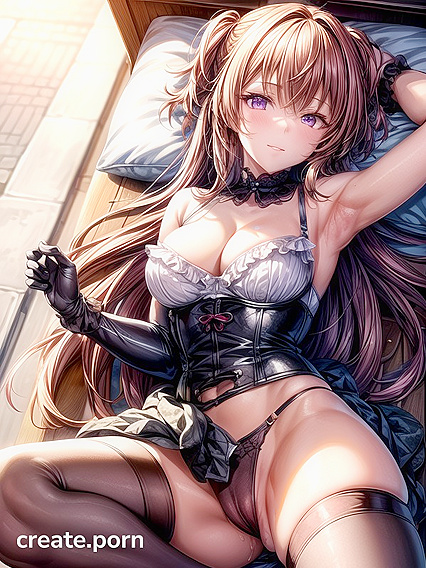 Military hentai waist shot with arms up for intense pleasure