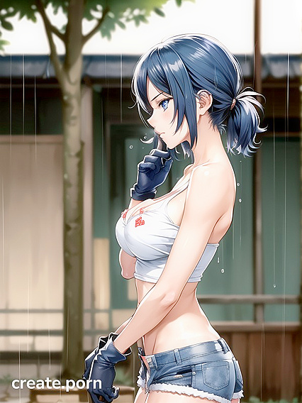 Blue-Eyed Beauty Shows Her Pubic Hair and Seductive Nape in Hentai Bliss