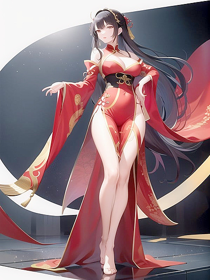 Wide-Hipped Beauty in Traditional Hanfu Shows Off Her Curves in Full-Body Hentai AI Image